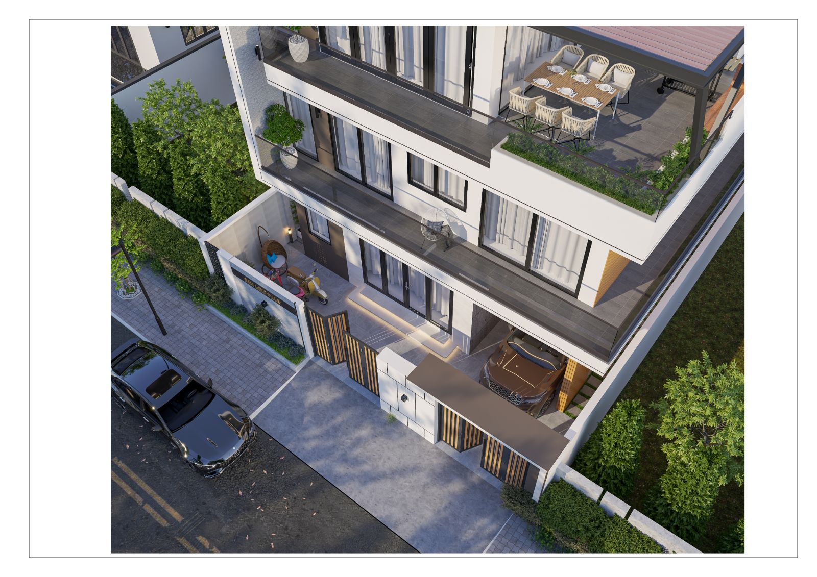 phối cảnh ngoại thất điều chỉnh biệt thự mini