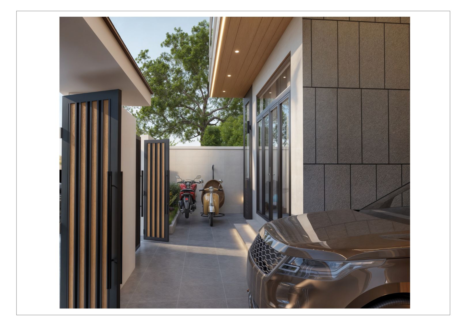 phối cảnh ngoại thất điều chỉnh nhà phố hiện đại